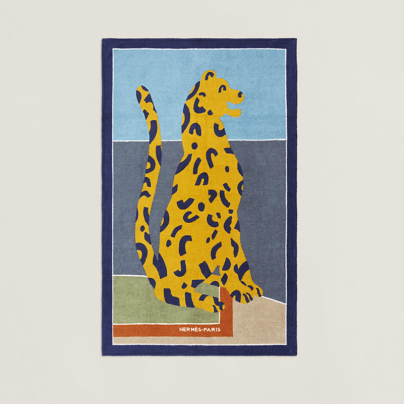 HERMES レオパード柄 バスタオル 90*152 La Panthere a la Plage beach towel - Blue | Hermès Singapore
